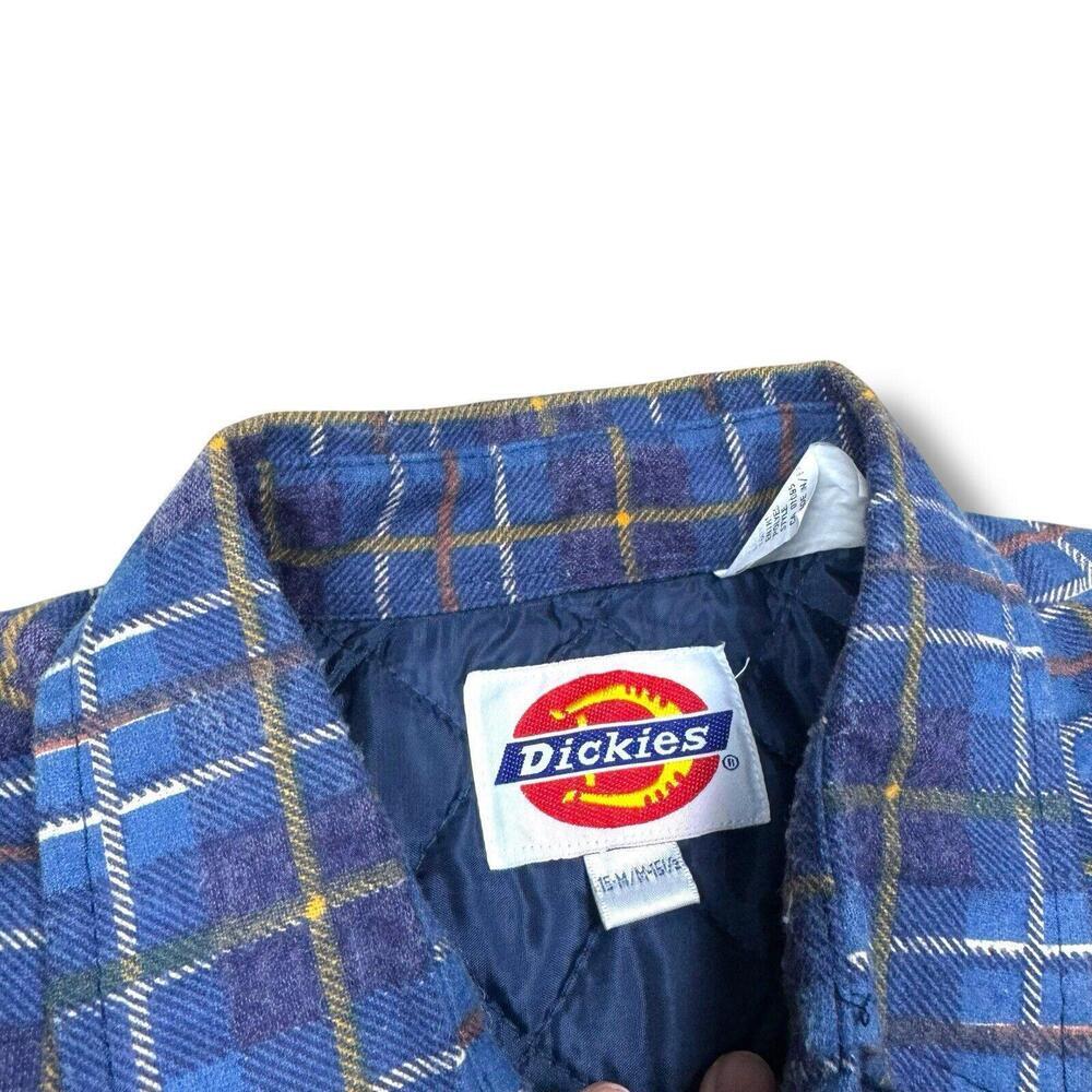Vintage Dickies 90s Men’s Quilted Flannel Shirt Jacket Blue Plaid Size Medium - Picture 3 of 11